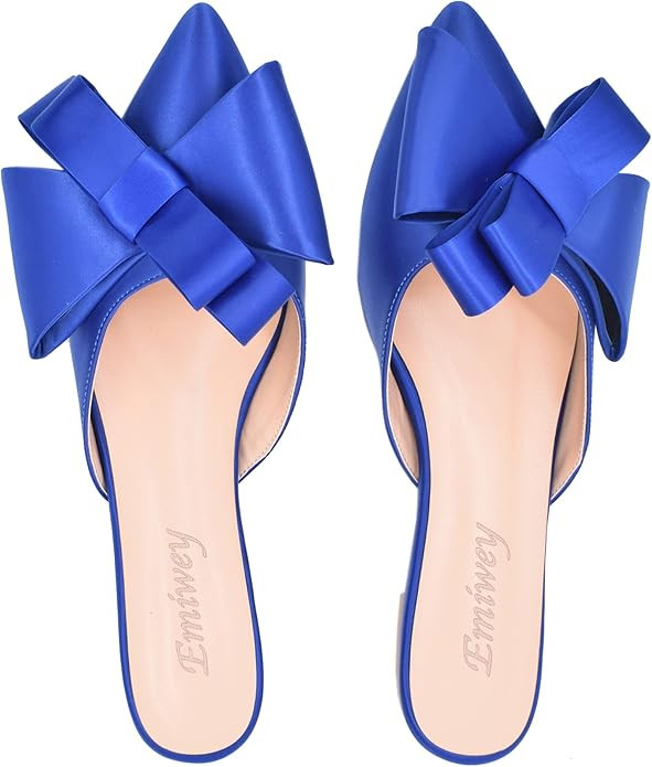 Pointed Toe Bow-Knot Flat Backless Slip On Slide Mules for Women | Amazon (US)