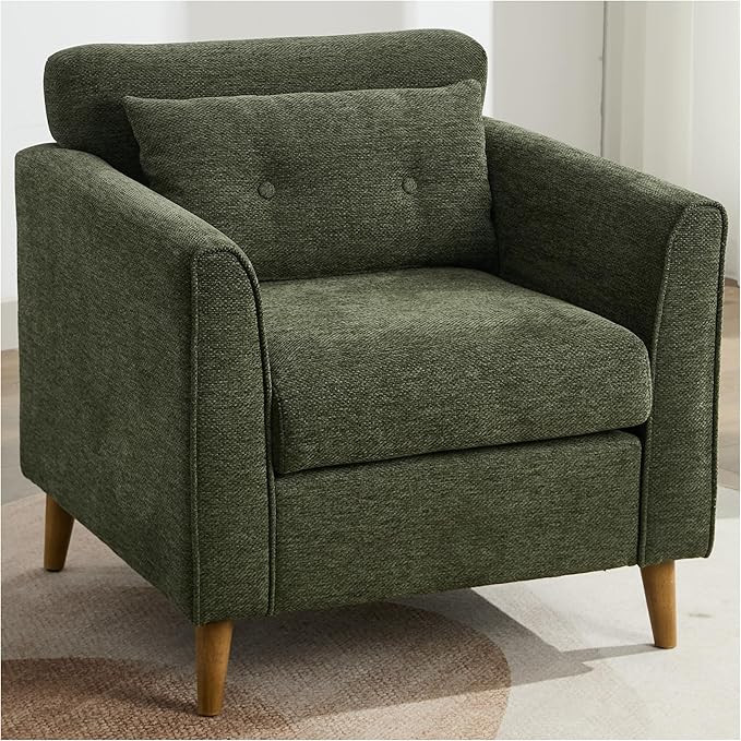 Modern Accent Chair with Wooden Legs Plush Fabric Armchair Cozy Reading Chair for Living Room, Be... | Amazon (US)