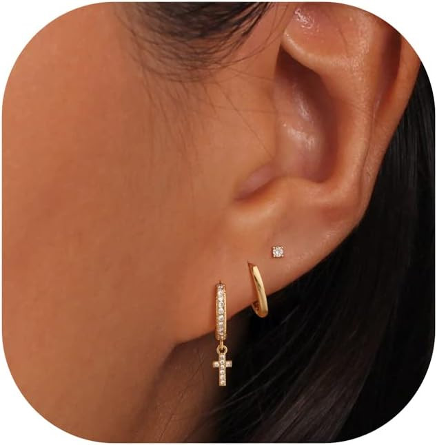 Stud Earrings for Women Dainty Gold Earrings|14k Gold Cartilage Earring Hypoallergenic|Flat Back ... | Amazon (US)