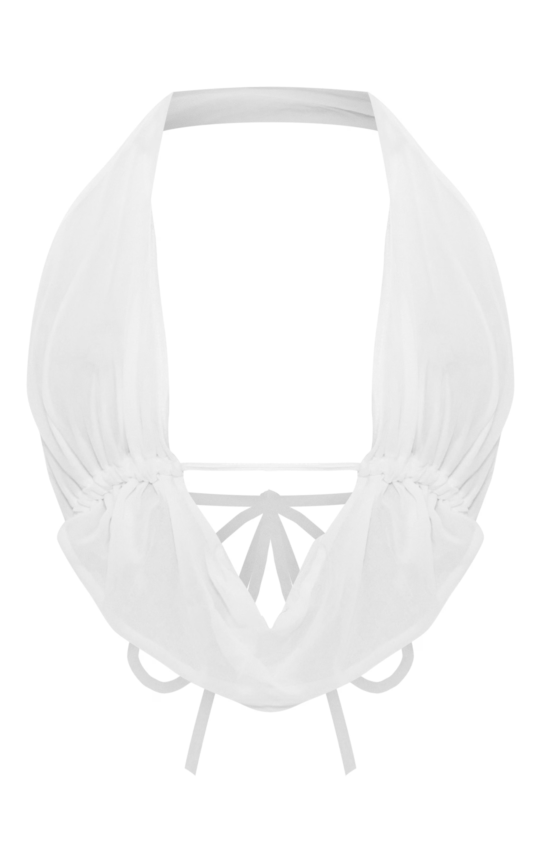 White Chiffon Drape Backless Halter Neck Top | PrettyLittleThing US