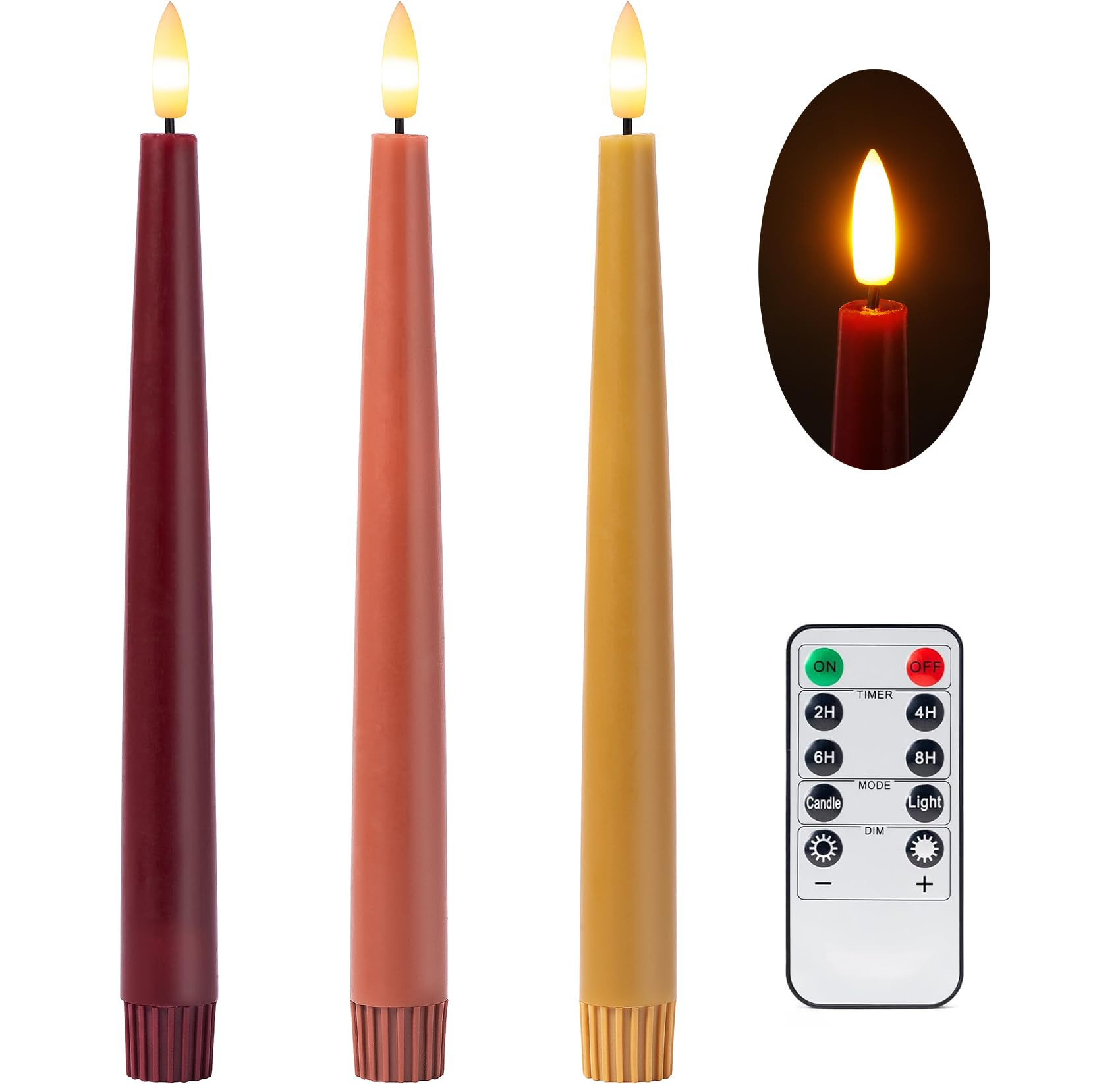 Fall Flameless Taper Candles with Remote and Timer, 9.65 Inch Real Wax LED Candlesticks, Battery ... | Amazon (US)