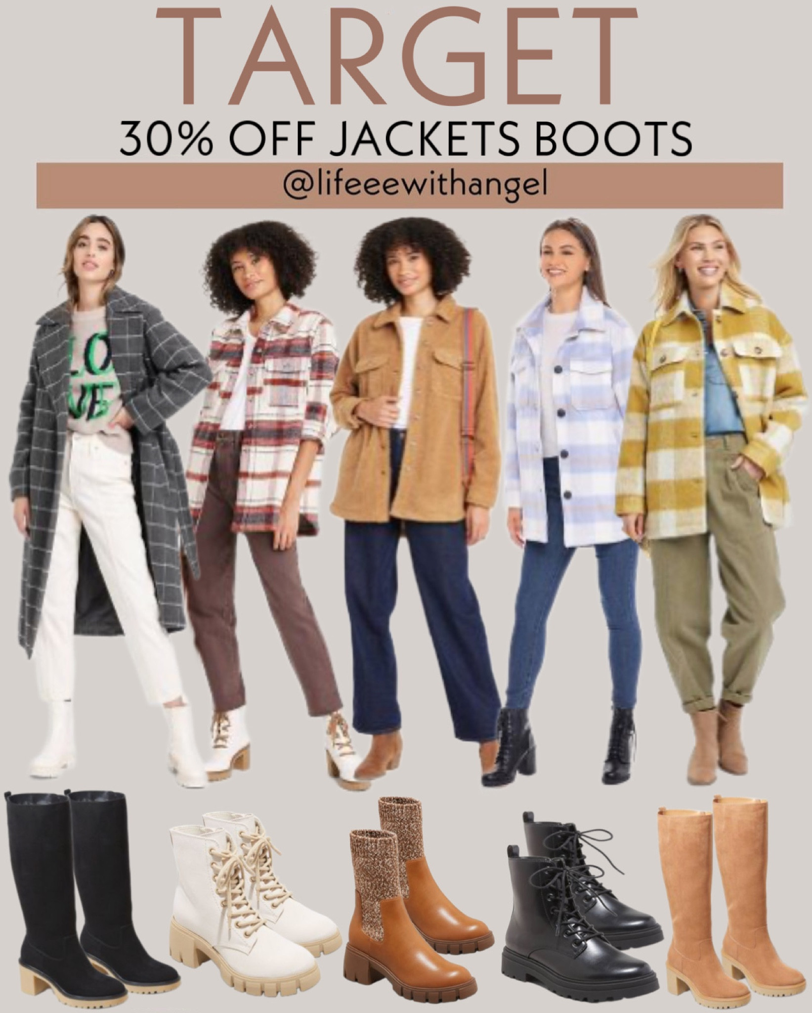 These are giving me Fall vibes 🍂 🍁 
Jackets and boots are currently 30% off at Target

#LTKfashion #LTKSale #LTKfashion #liketkit #ltkstyletip #ltkshoecrush #LTFfalljacket #LTKfallfit #LTKfalloutfitinspo #targetfashion  #target #targetfallfashion #fallfashion #falljackets #fallboots  