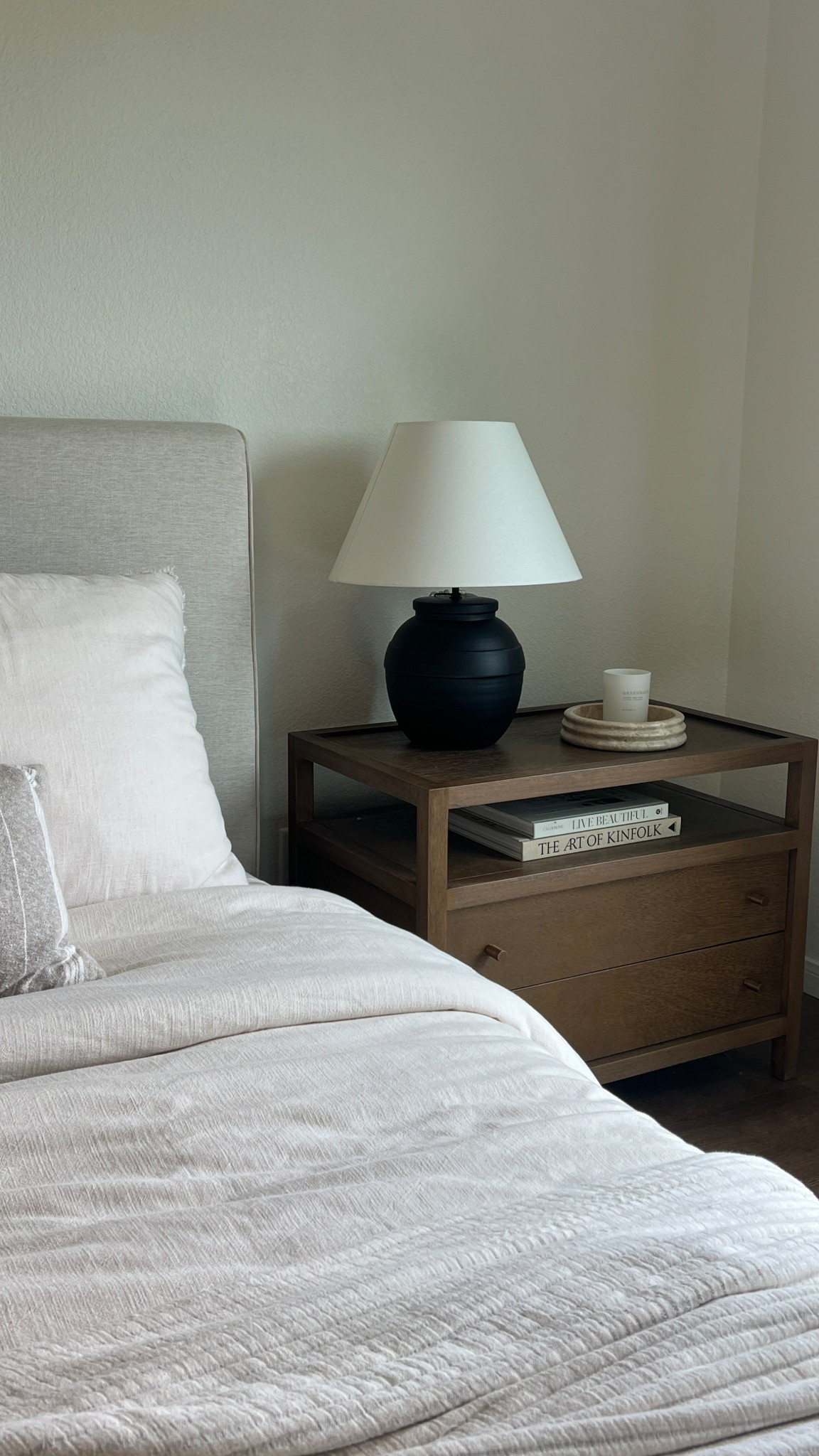 master bedroom bedding + nightstand details