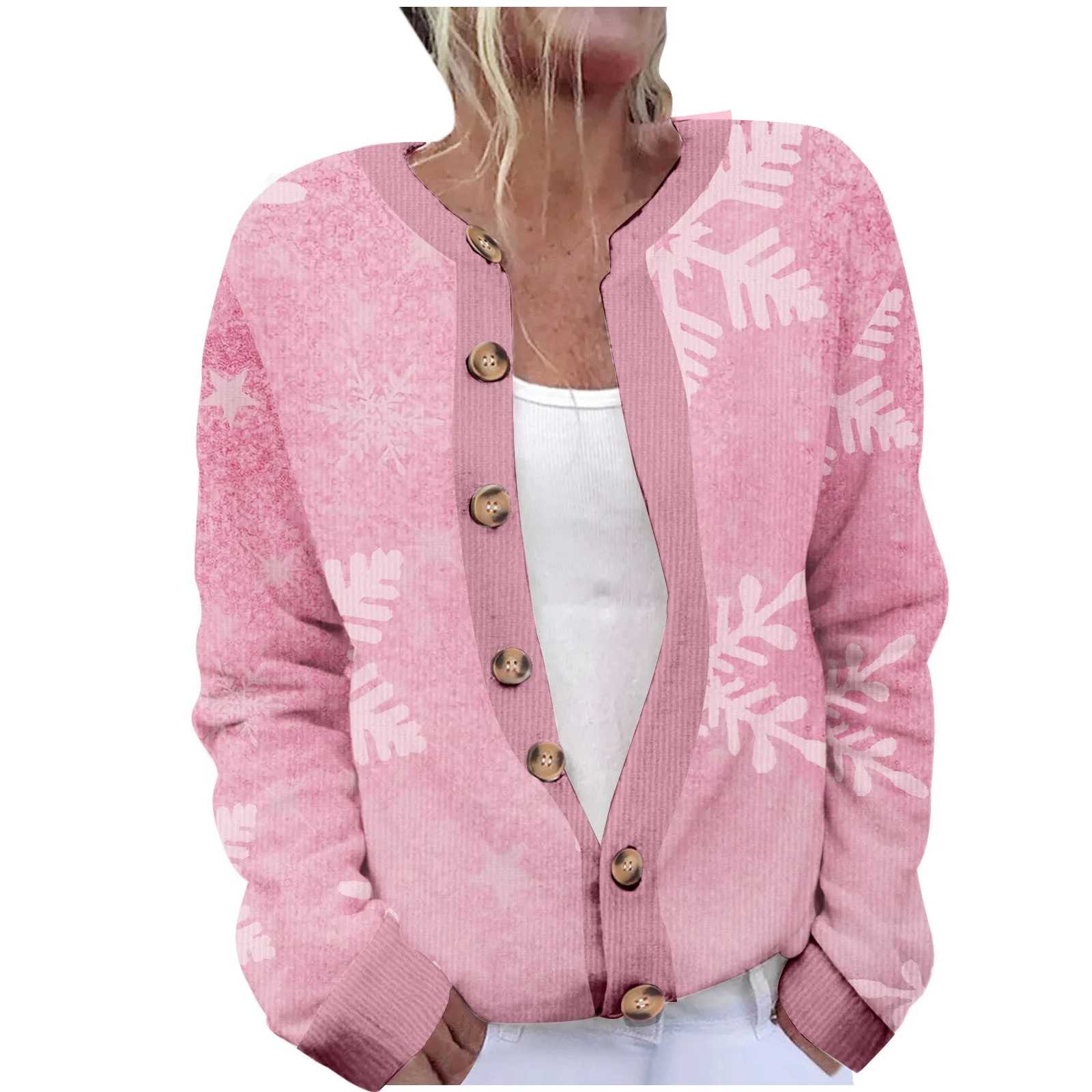 Trushirts Womens Multicolor Snowflake Print Cardigan - Open Front with Buttons, Long Sleeve, 100%... | Walmart (US)