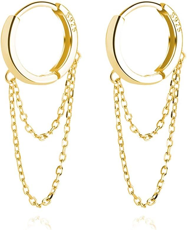 SLUYNZ 925 Sterling Silver Dangle Earrings Tassel for Women Teen Girls Minimalist Hoop Drop Earri... | Amazon (US)