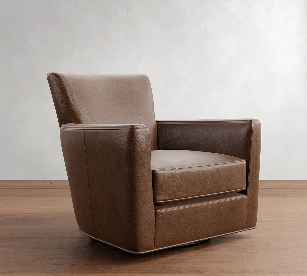 Irving Square Arm Leather Swivel Chair | Pottery Barn (US)