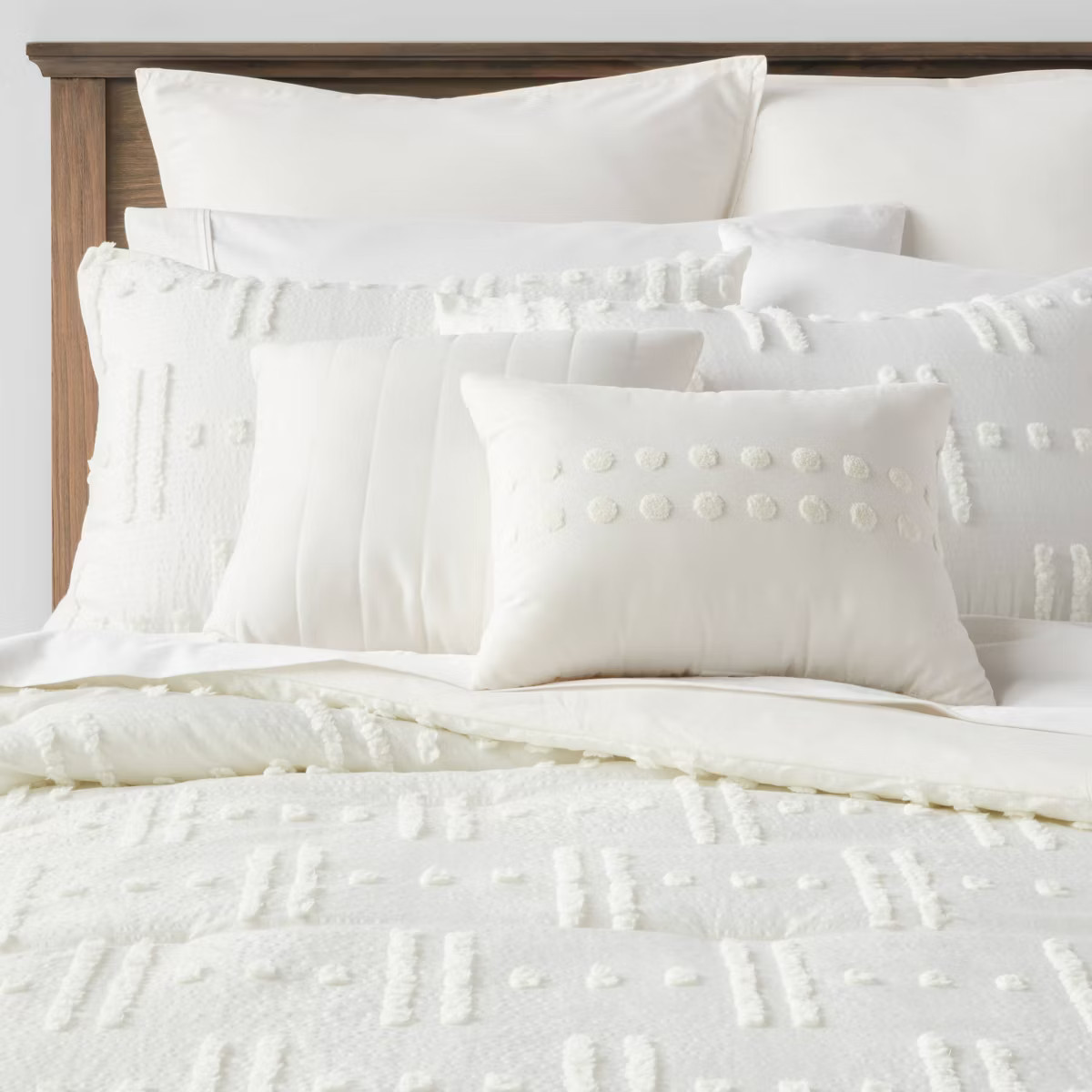 8pc Queen Tufted Broken Stripe Comforter Set White - Threshold™: Polyester, OEKO-TEX Certified,... | Target