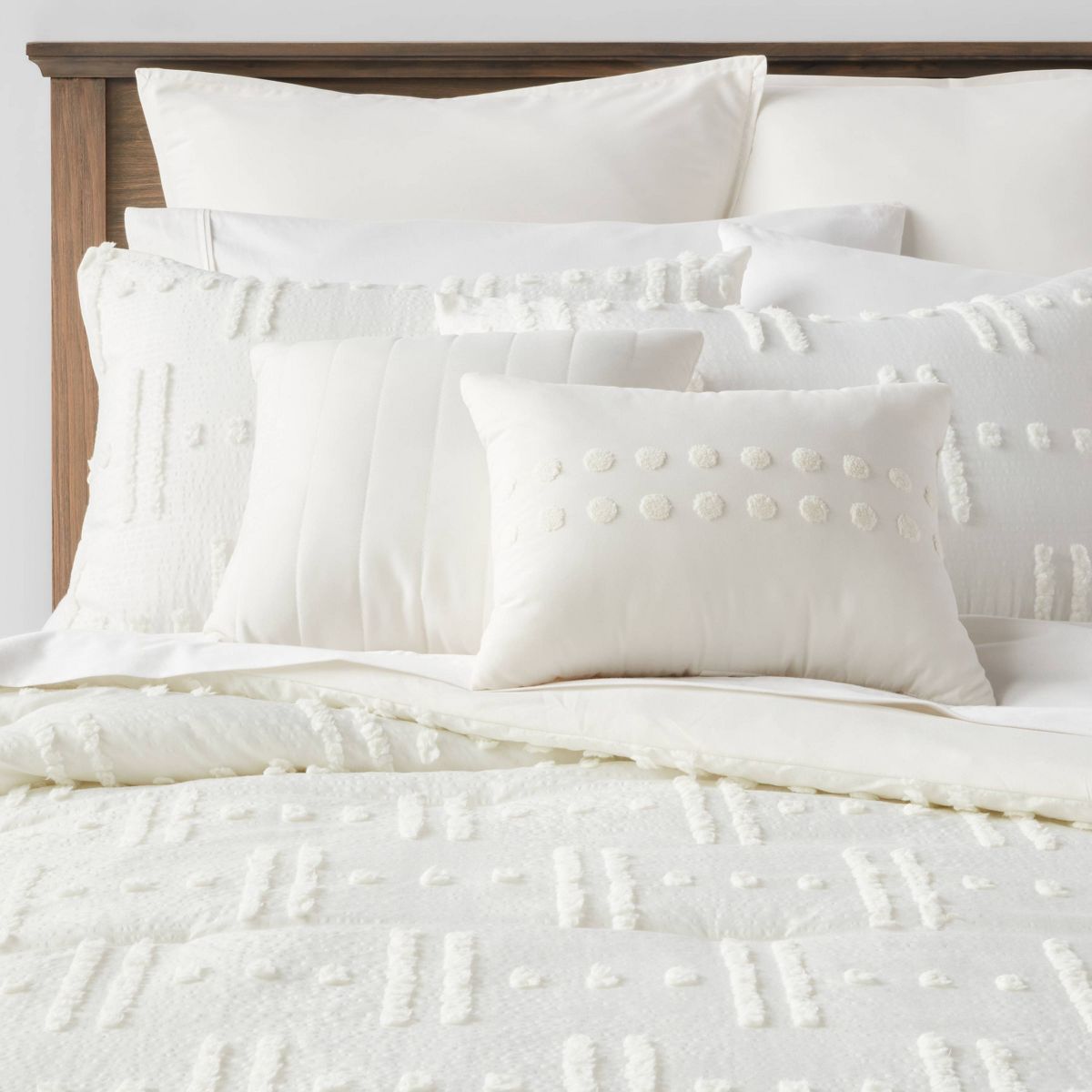 8pc Queen Tufted Broken Stripe Comforter Set White - Threshold™ | Target