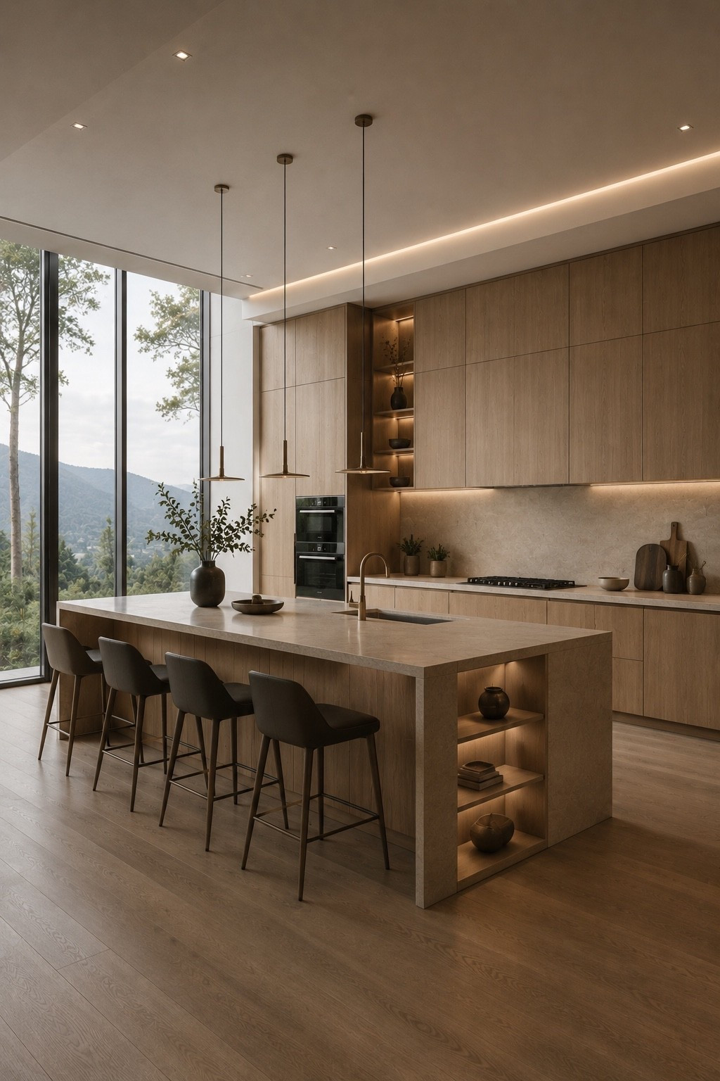 Warm minimalist kitchen with clean lines, sculptural pendant lighting, and an elevated custom luxury feel.

#kitchendesign #modernkitchen #minimalistkitchen #interiordesign #homedecor #kitchenisland #barstools #warmwoodtones #statementlighting #neutralinterior #modernhome #kitcheninspo #softminimalism #luxurykitchen #cleanaesthetic #homeinspiration #pinteresthome #ltkhome #refinedinteriors #contemporarydesign