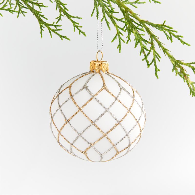 Handmade Silver and Gold Glitter Net White Glass Ball Christmas Tree Ornament + Reviews | Crate &... | Crate & Barrel