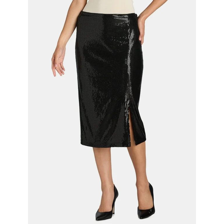 Time and Tru Women's Sequin Skirt with Side Slit, Sizes XS-XXXL | Walmart (US)