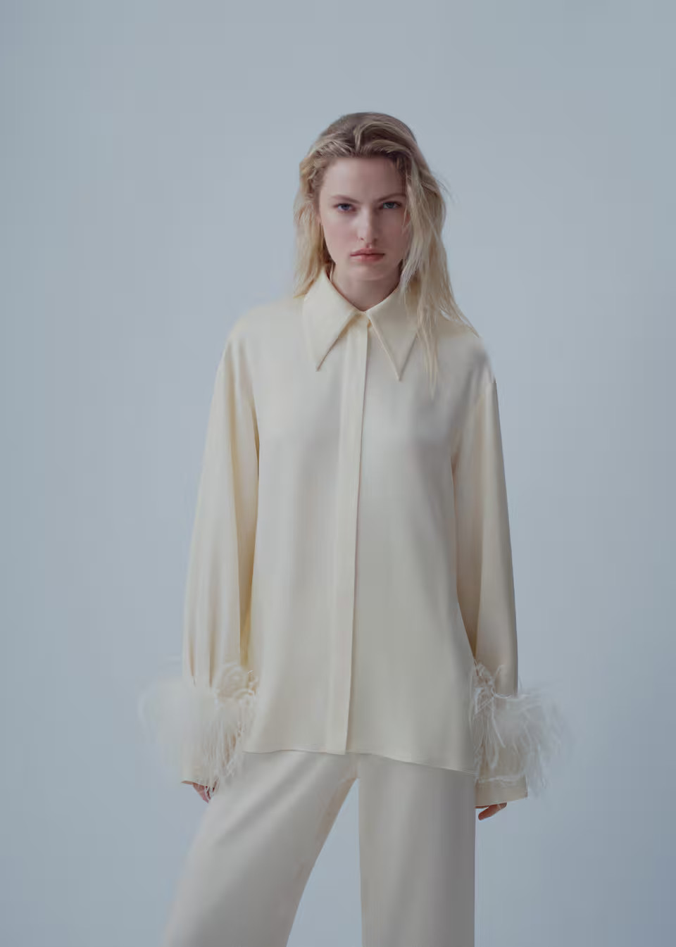 Satin shirt with feather detail -  Women | Mango USA | MANGO (US)