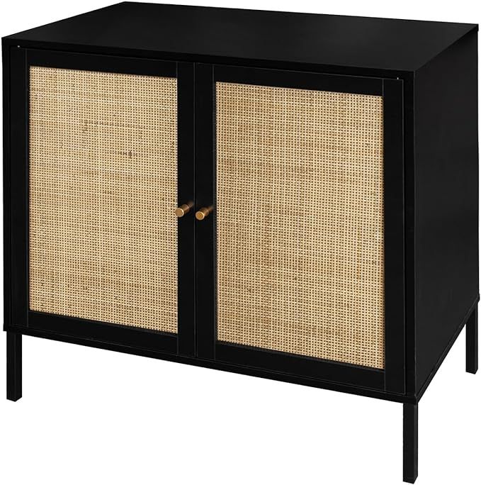 ZeHuoGe Sideboard Buffet Accent Cabinet with Natural Rattan & Iron Legs, Black Sideboard Buffet S... | Amazon (US)