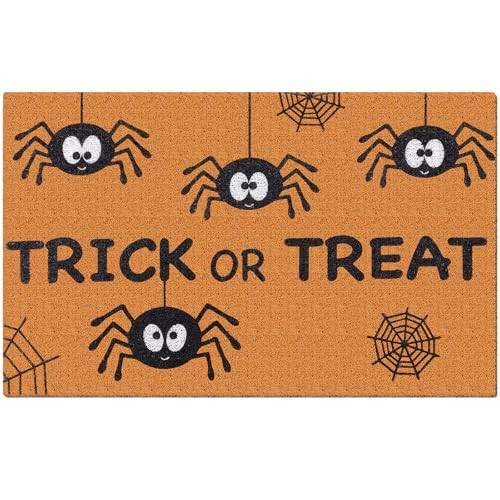 Drydiet Fall Welcome Door Mat Imitation Coir Doormat Outdoor Mat Farmhouse Floor Mats Entrance Door Rugs for Front Porch Indoor Home Halloween, 17.7 x 30 inches(Spider) | Amazon (US)