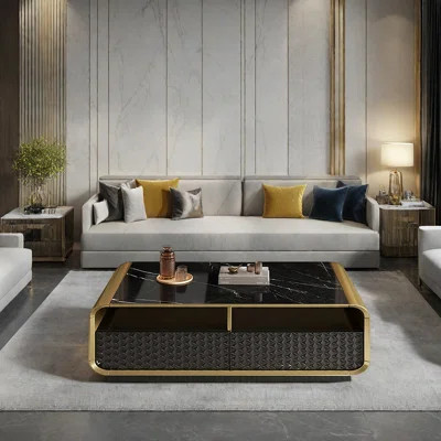 Italian stone slab solid wood coffee table | Wayfair North America