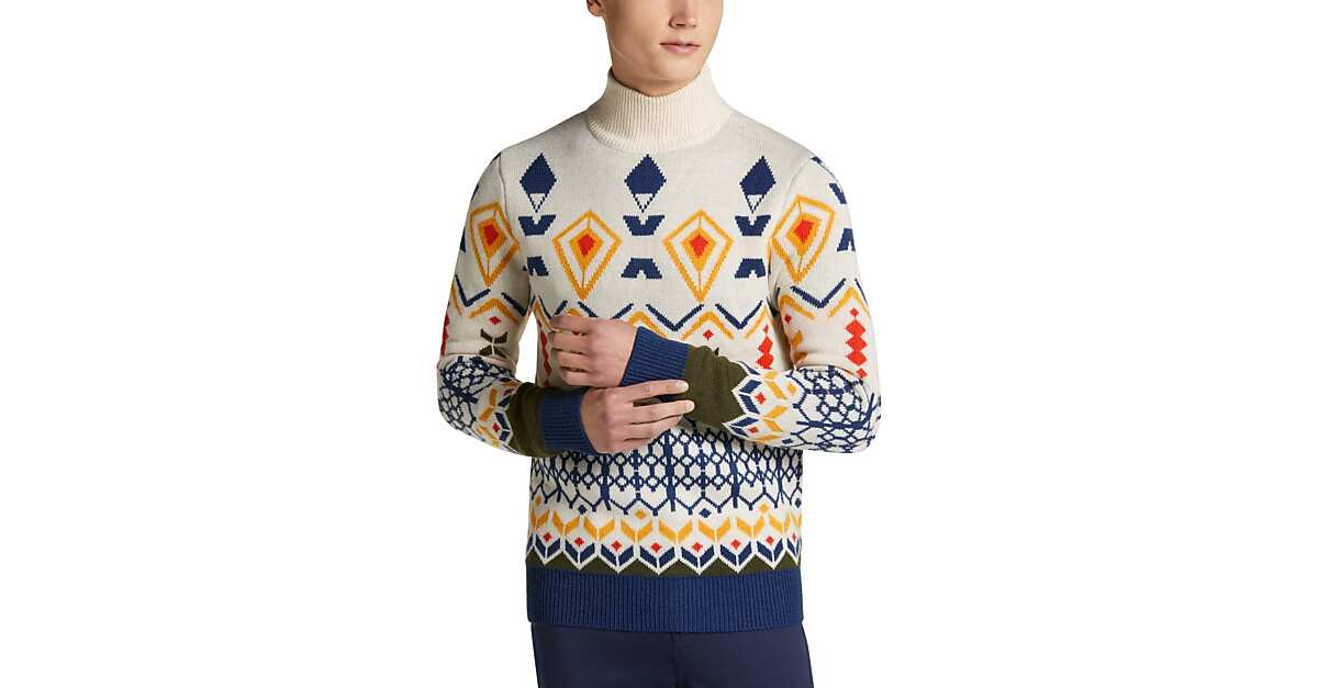 Paisley & Gray Slim Fit Mock Neck Sweater, White Aspen - Men's Sale | Men's Wearhouse | The Men's Wearhouse