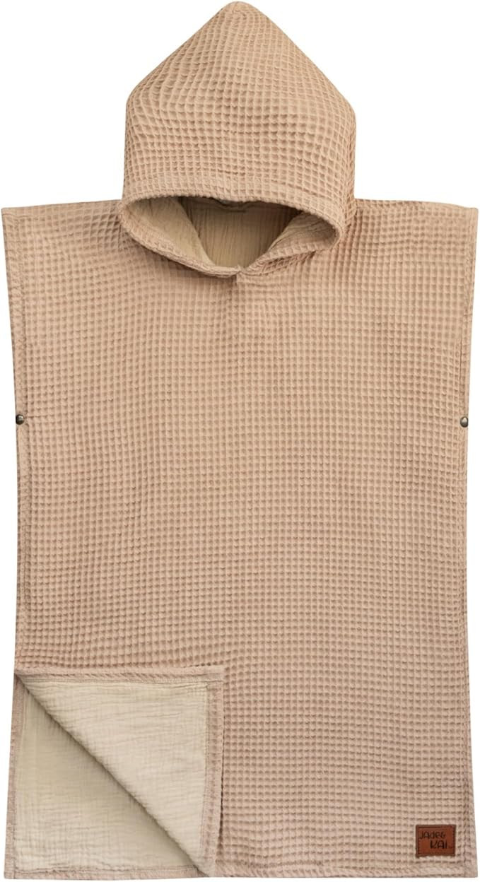 Jade&Kai Hooded Towel for Kids | Snaps into a Poncho | Organic Cotton Waffle | Lightweight and Ab... | Amazon (US)