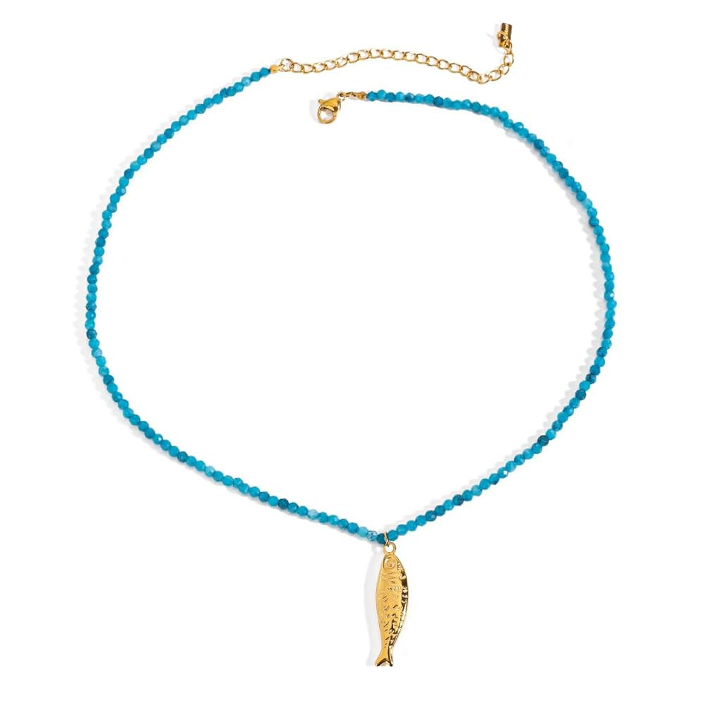 XYQ Beach Boho Fish Necklace for Women - Sardine Natural Crystal Pendant Necklace Dainty Beachy B... | Amazon (US)