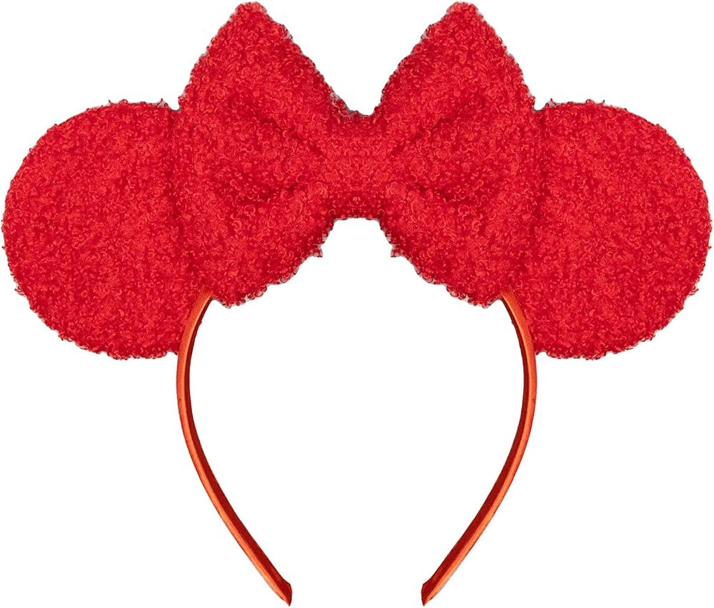 Christmas Wool Mouse Ear Headband, Red Fluffy Hair Bow Hairband, Festival New Year Party Decorati... | Amazon (US)