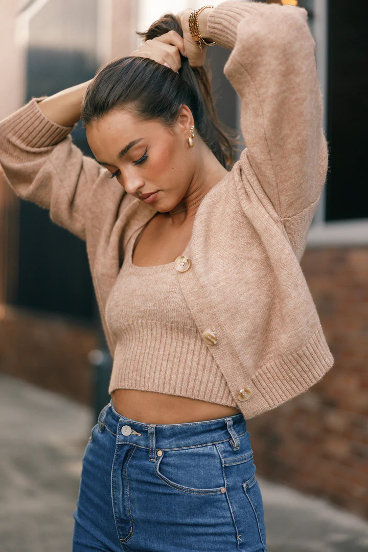 Isabel Button Front Cardigan - Beige | Petal & Pup (AU)