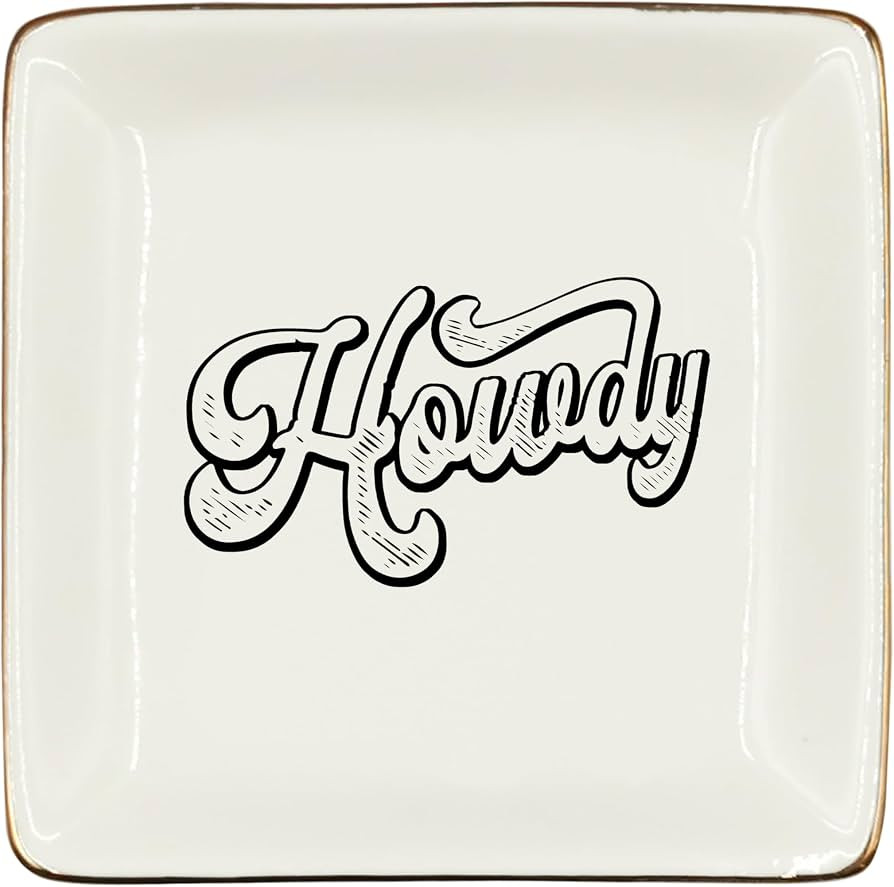 WODMIS Howdy Cowgirl Western Ceramic Jewelry Tray Dish, Pink Cowgirls Jewelry Plate Dish, Black H... | Amazon (US)