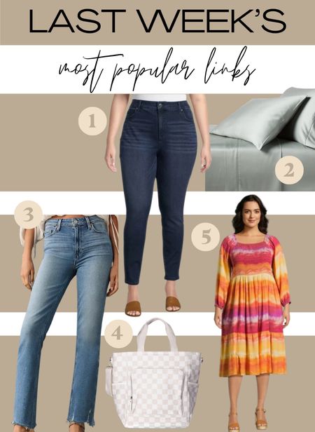 Last weeks most popular links, based on clicks across all platforms!! 
1. These jeans are $20 and fit an apron belly SO WELL. Get your regular size!
2. These cooling sheets are INCREDIBLE
3. This sunrise dress is beautiful and also comes in several prints, is a tad large on me in the 2x but I don’t mind 
4. This neutral checked cooler tote bag is bound to sell out, it is so cute and works great!
5. These Paige jeans are SO GOOD - size up! I wear the 20. 

#LTKmidsize #LTKsalealert #LTKplussize
