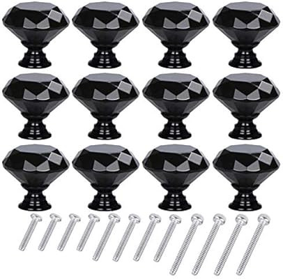 STMK 12 Pack Drawer Knobs, Drawer Pulls Black Diamond Shaped Crystal Glass 40mm Cabinet Knobs Pul... | Amazon (US)