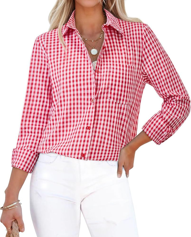 siliteelon Womens Plaid Shirts Long Sleeve Button Down Dress Shirts Lightweight Casual Work Offic... | Amazon (US)