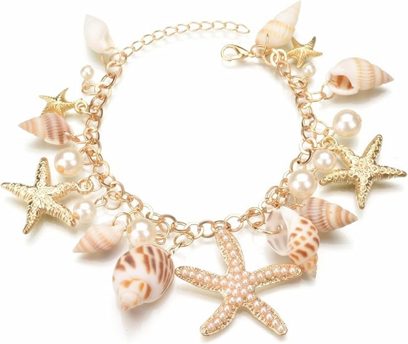 Spiritrain Handmade Starfish Seashell Pearl Bracelets for Women Gold Plated Bohemian Charm Sea Sh... | Amazon (US)