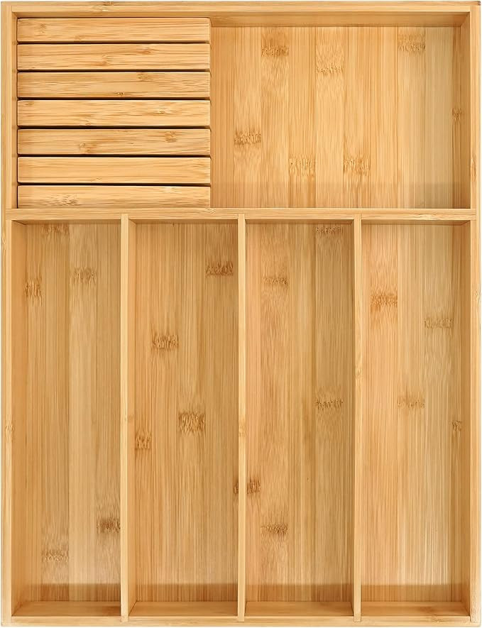 VaeFae Bamboo Silverware Organizer (Non-expandable), Utensil Holder for Drawer, Cutlery Tray with... | Amazon (US)