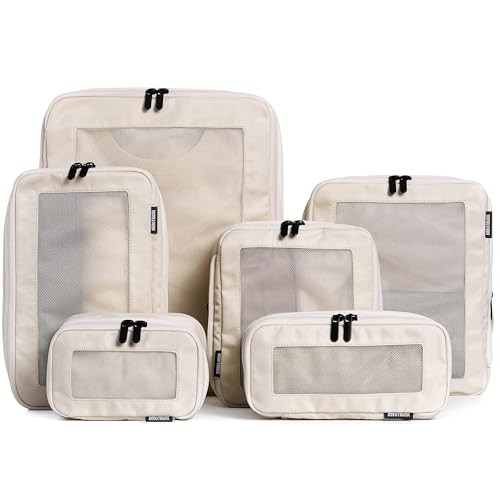 Aerotrunk Compression Packing Cubes for Travel - Luggage Organizer Bags - Double Zipper Packing Cubes for Suitcases (6-Pack, Beige) | Amazon (US)