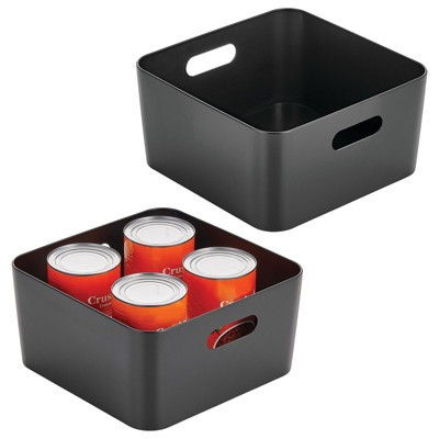mDesign Medium Metal Kitchen Storage Container Bin with Handles, 2 Pack, Black | Target