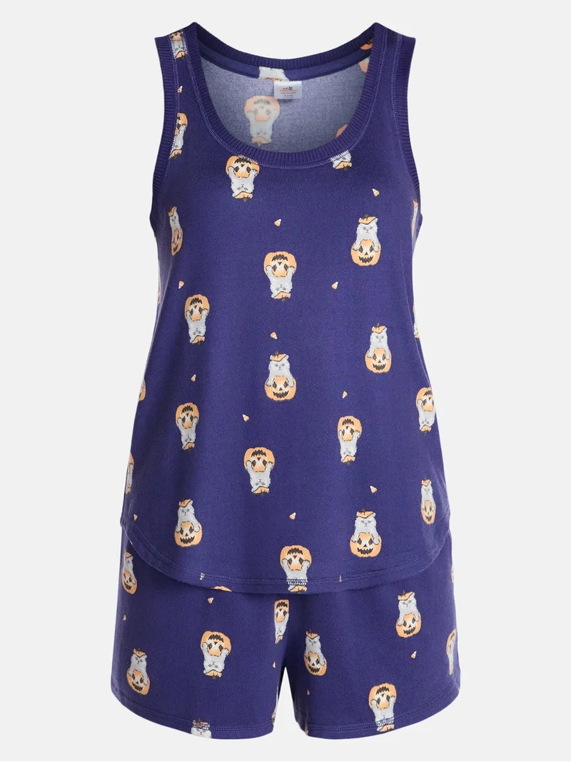 Halloween Women's Hacci Knit Tank Top and Shorts Pajama Set from Way to Celebrate, 2-Piece, Sizes... | Walmart (US)