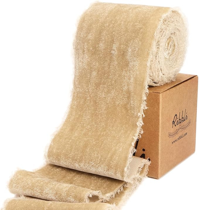 Ribbli Light Champagne Velvet Ribbon 3 Inch Handmade Frayed Vintage Christmas Ribbon for Gift Wra... | Amazon (US)