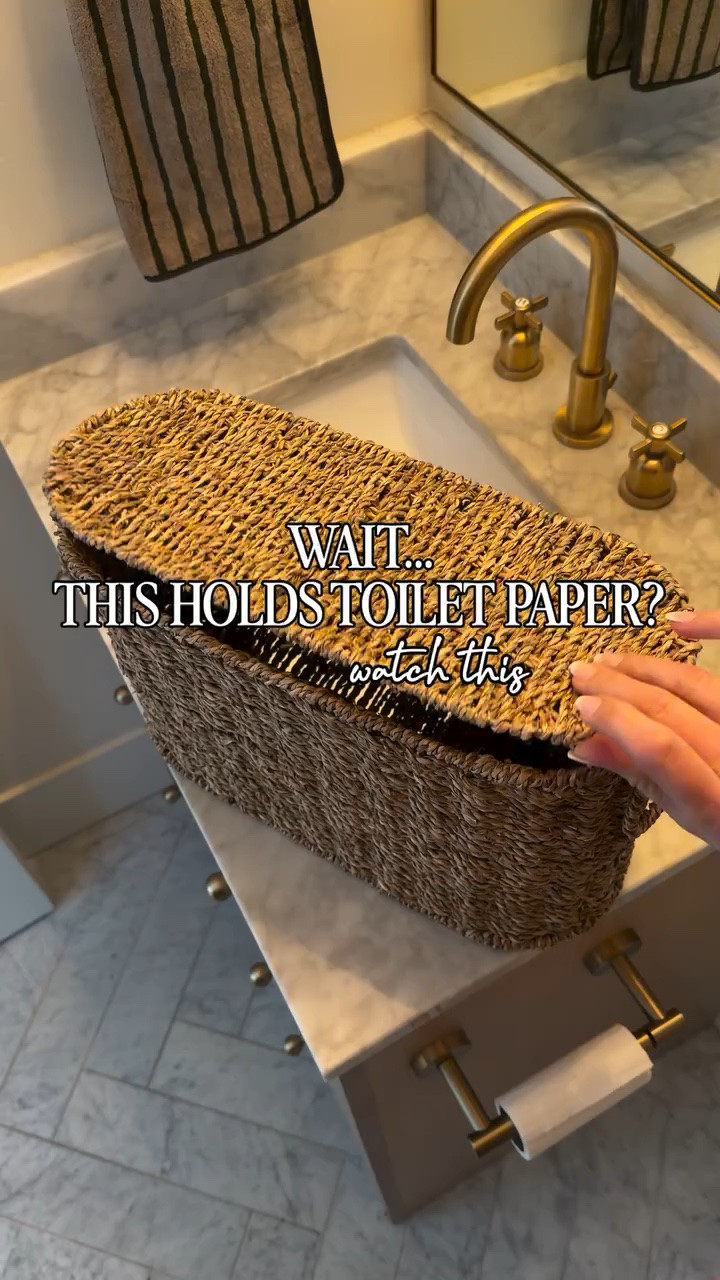 You’d never guess this basket is actually toilet paper storage. It hides the bulky packaging, keeps extra rolls easy to grab, and makes the bathroom look so much more styled and organized. One of those simple finds that instantly makes a space feel cleaner and more expensive. #bathroomstorage #amazonfinds #bathroomorganization #homefinds #organizedhome