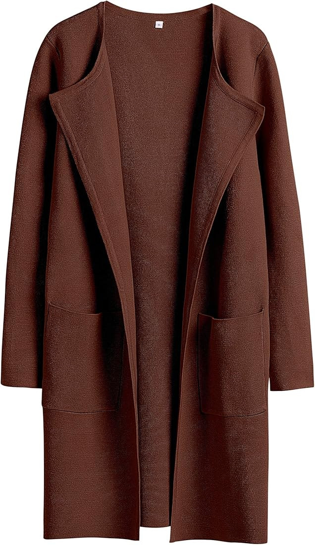 ANRABESS Women's Open Front Knit Cardigan Long Sleeve Lapel Casual Solid Classy Sweater Jacket | Amazon (US)