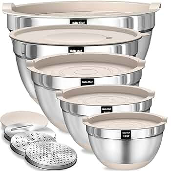 Umite Chef Mixing Bowls with Airtight Lids Set, 8PCS Stainless Steel Khaki Nesting Bowls with Gra... | Amazon (US)