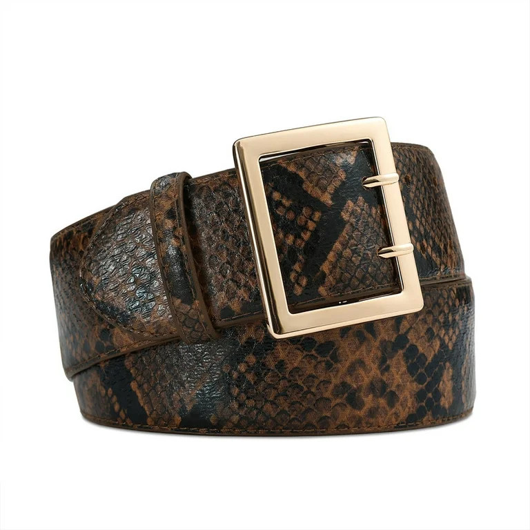 RISANTRY Wide Snakeskin Belts for Women Leather Wide Belts Fashion Thick Brown Belt With Gold Buc... | Walmart (US)