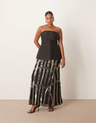 ARRANGE Curve deco linear embellished maxi skirt in black | ASOS (Global)