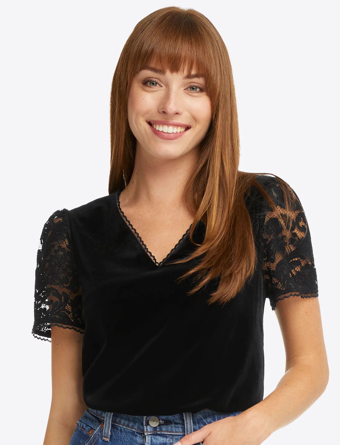 Lace & Velvet V-Neck Top | Draper James (US)