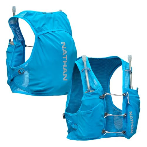 Nathan Unisex Hydration Vest - Lightweight, Quick-Fit Size Adjustment, Reflective, Includes Two 14oz Hydrapak Flasks, 4L Storage, Six Pockets for Running Essentials,Pinnacle Breeze, Electric Blue, XXL | Amazon (US)