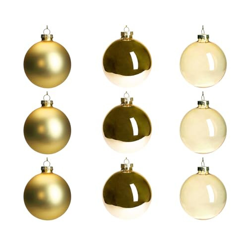 DN DECONATION Gold Glass Christmas Ornaments, Set of 9, 3.15' Hanging Christmas Baubles for Xmas Tree Decoration, Wedding Party Gift | Amazon (US)