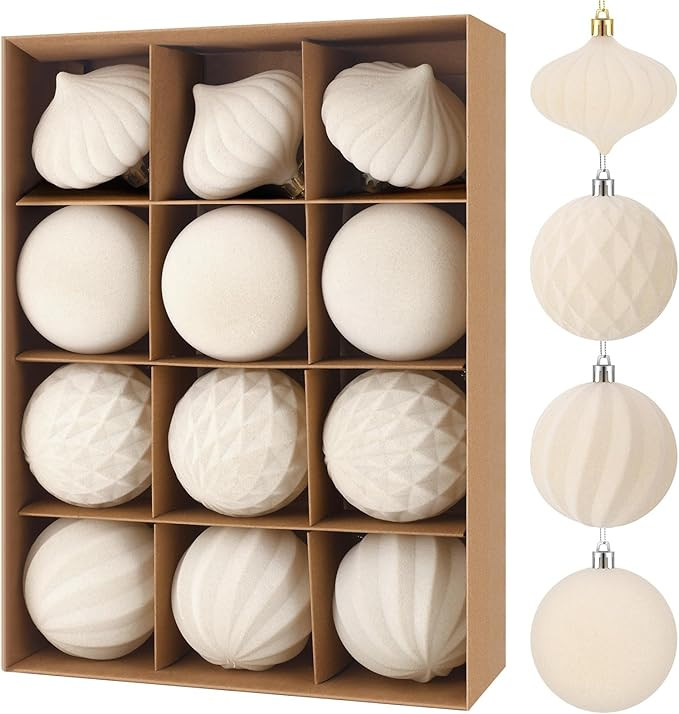 12Pcs Velvet Christmas Tree Balls Ornaments Plastic Flocked Shatterproof Handmade Hanging Decorat... | Amazon (US)