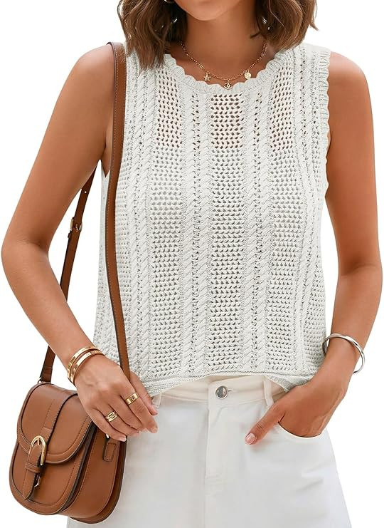 Fisoew Womens Summer Crochet Tank Tops Sleeveless Crewneck Knit Sweater Vest Hollow Out Loose Boh... | Amazon (US)