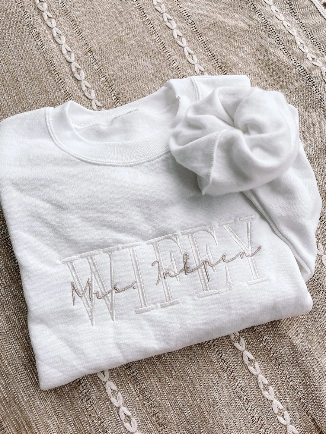 Original Personalized Embroidered Wife Sweatshirt WHITE | Custom last name Sweatshirt | Bridal Sw... | Etsy (US)
