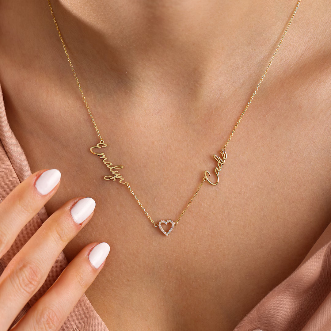 Two Names Necklace, Mutiple Name Necklace, Custom Children Necklace, Personalized Handwriting Nec... | Etsy (US)