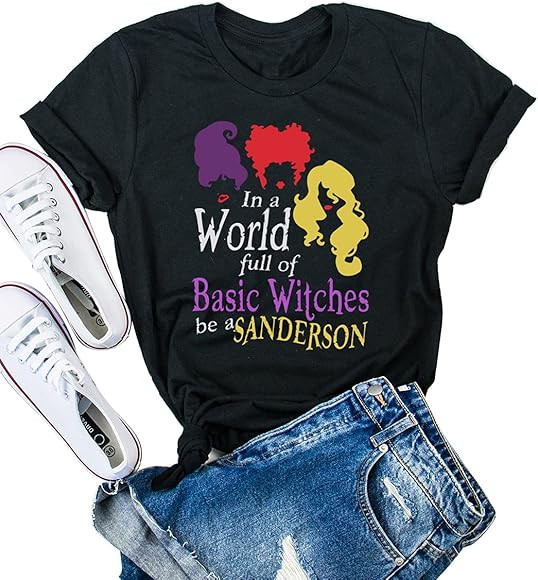 Amazon.com: Womens Hocus Pocus Tshirt Sanderson Sisters Shirts Halloween Clothes for Women (M, Bl... | Amazon (US)