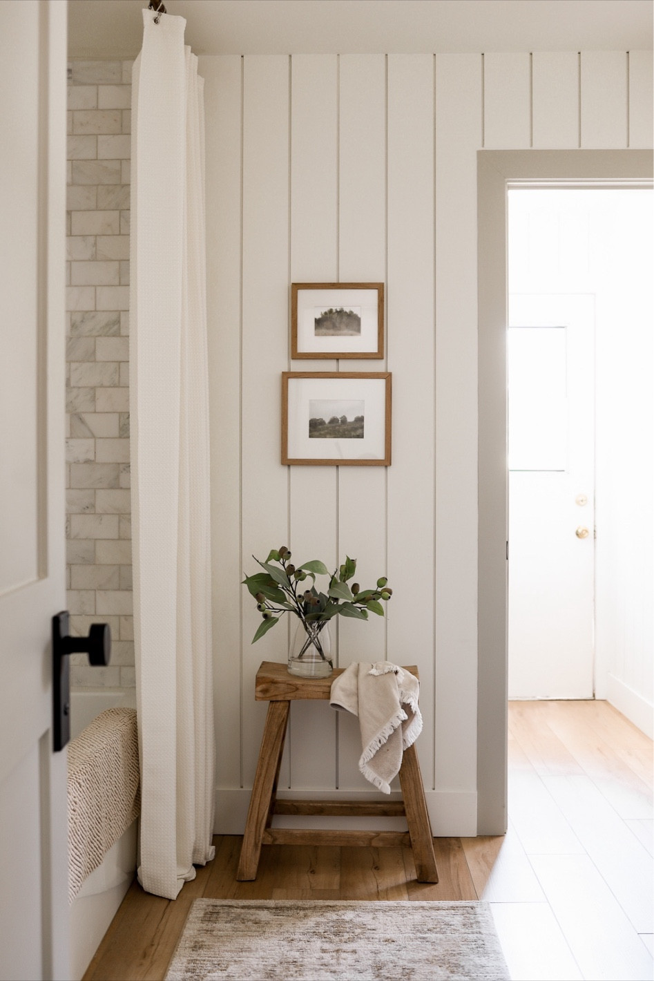 Some of my favorite home decor finds in this photo! Love this wood stool, Amazon shower curtain, and my favorite prints from Collection Prints! 

#LTKsalealert #LTKSeasonal #LTKhome
