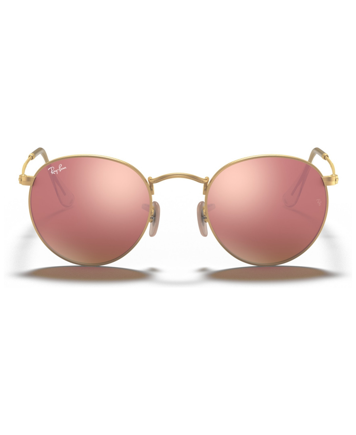 Ray-Ban Sunglasses, RB3447 Round Flash Lenses - GOLD MATTE/PINK MIRROR | Macy's
