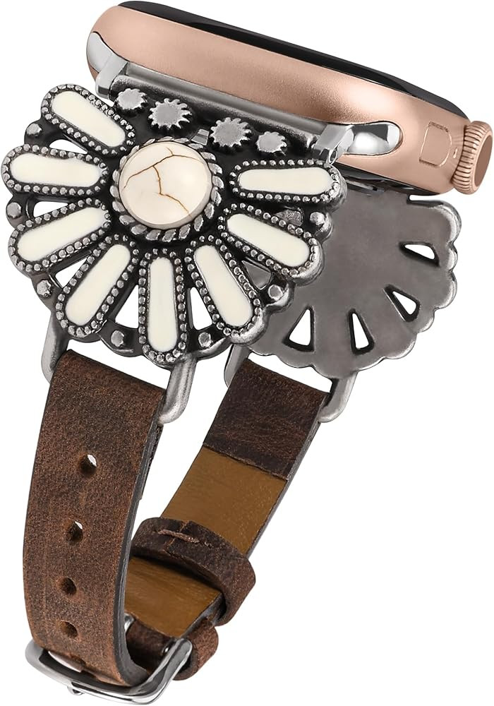 W-RARA Leather Band Compatible with Apple Watch Band Women 38/40/41/42/44/45/46/49mm, Boho Wester... | Amazon (US)